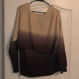 Tan to brown Ombré high low crochet sweater